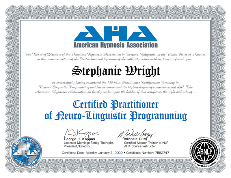 Certified Practitioner of Neuro Linguistic Programming Certificate