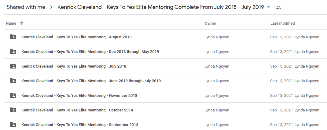 Kenrick Cleveland - Keys To Yes Elite Mentoring Complete From July 2018 - July 2019